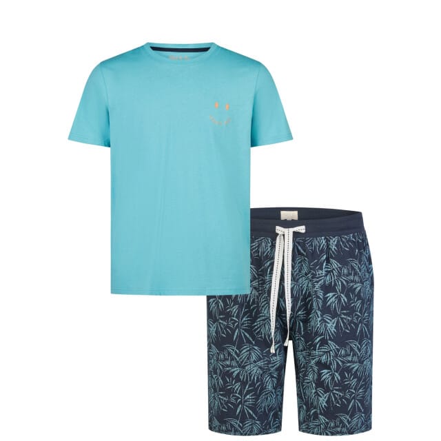 Phil & Co Heren Shortama Korte Pyjama Set Lichtblauw/Donkerblauw Gebloemd - Maat L