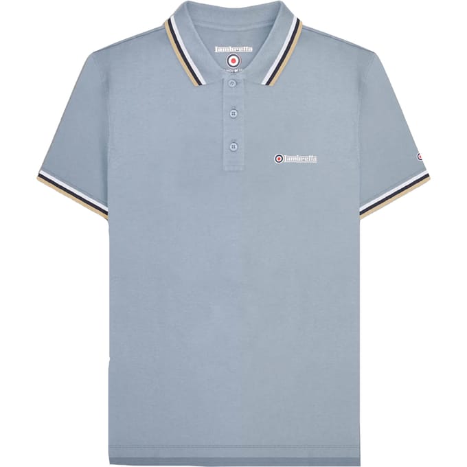 Lambretta Heren SS25 Triple Tipped Groot & Lang Poloshirt (Dusky blauw/wit/navy/crème)