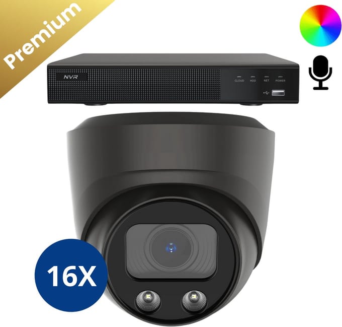 16x Beveiligingscamera set – Bedraad – Sony Dome Premium AI-ISP 8MP Full Color UltraHD 4K – Zwart