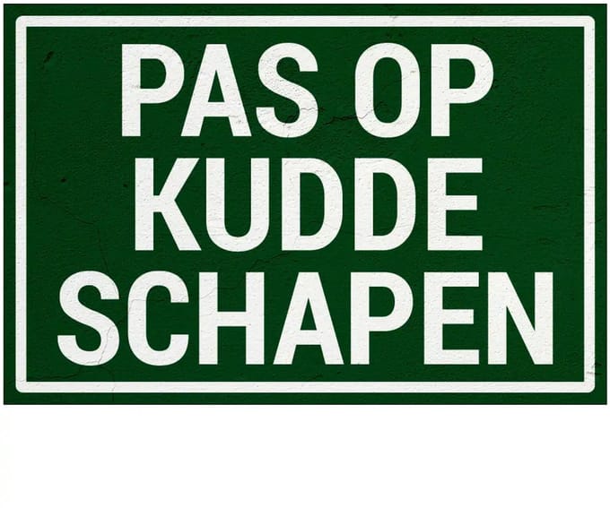 Pas op kudde schapen bord | Sign Again materiaal | 30 x 20 cm