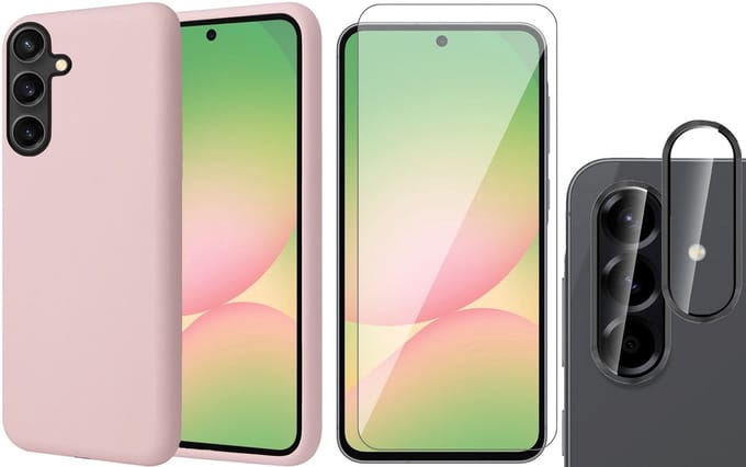 Hoesje geschikt voor Samsung Galaxy A56 / A36 - Screenprotector Glas & Camera Protector - Mat Back Case Roze