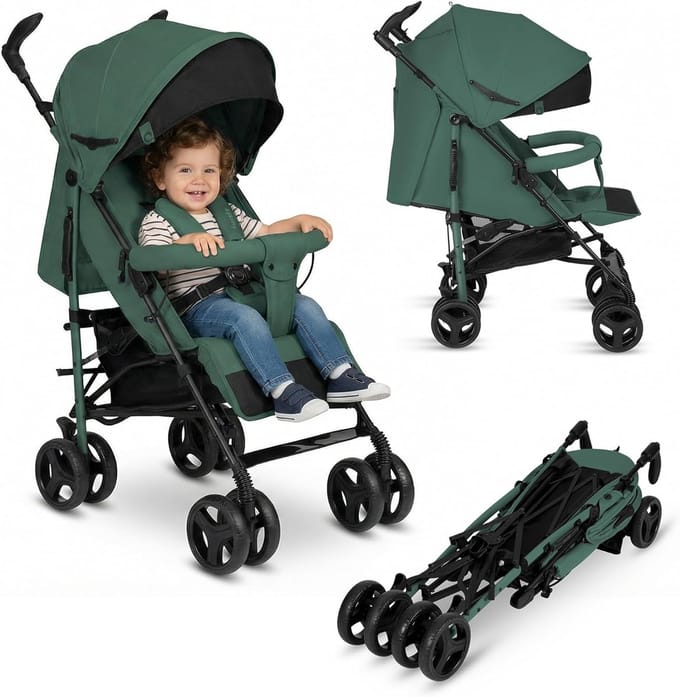 Lichtgewicht Kinderwagen - Reisbuggy Compact - Stadsritten Reizen - Met één hand inklapbaar - 7 kg - Donkergroen