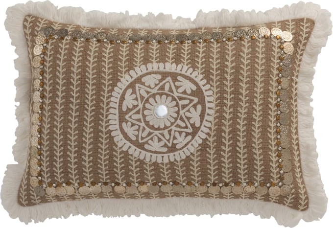 J-Line kussen Rechthoekig Patroon - jute - naturel/beige