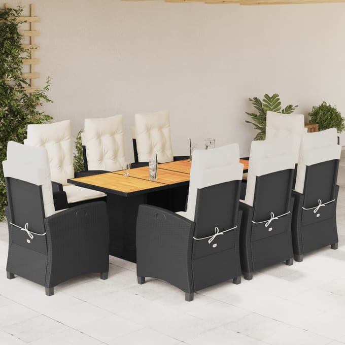 vidaXL - 9-delige - Tuinset - poly - rattan - zwart