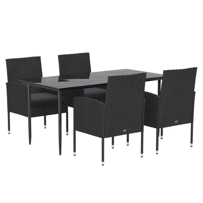 vidaXL - 5-delige - Tuinset - met - kussens - poly - rattan - zwart
