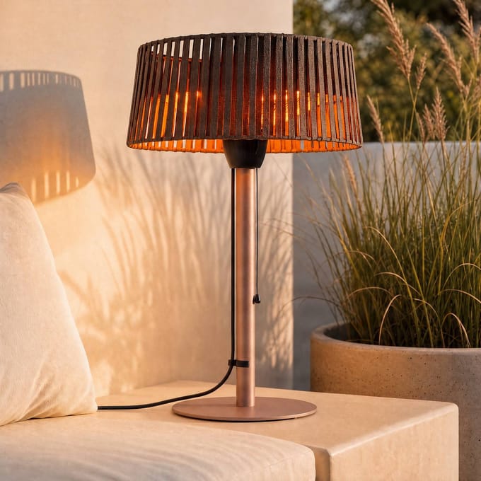 Lucande terrasverwarmer Pyravo, bruin, aluminium, 70 cm, IP44