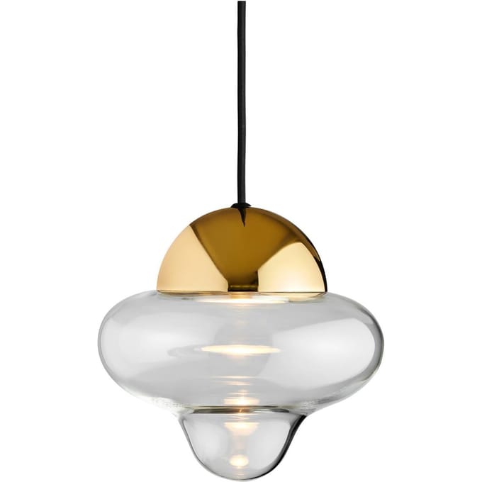 DESIGN BY US LED hanglamp Nutty, helder/goudkleurig, Ø 18,5 cm, glas