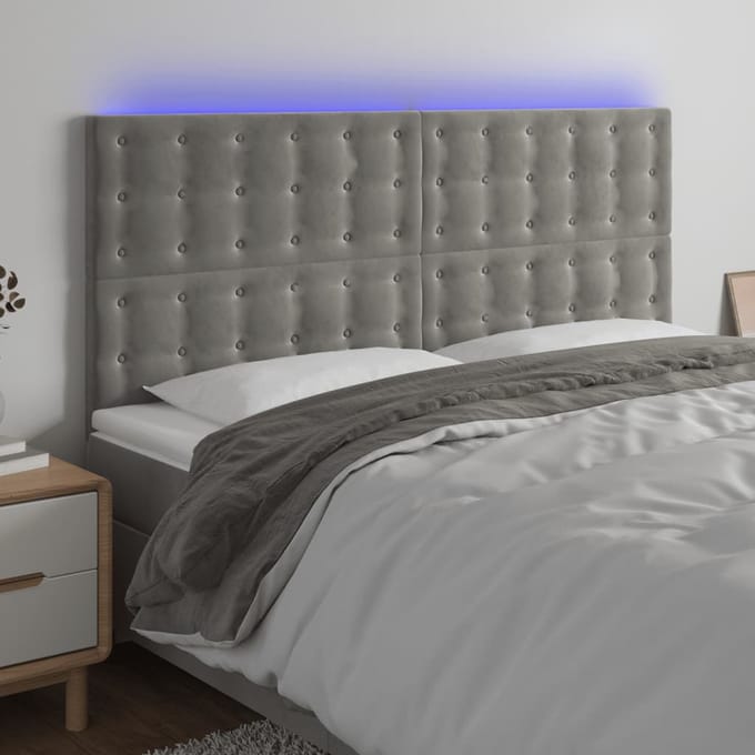 vidaXL - Hoofdbord - LED - 180x5x118/128 - cm - fluweel - lichtgrijs