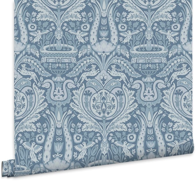 Laura Ashley Heraldic Damask Behang - Damast - 10mx52cm - Blauw