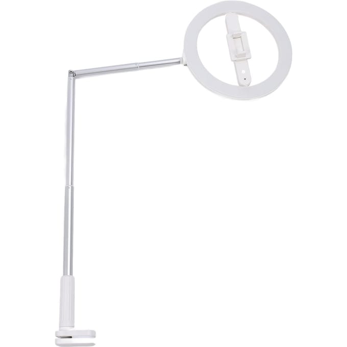 Ringlamp met Klemstandaard Overhead Telefoonhouder Dimbare 3 Kleurtemperatuur 5 Helderheid Oplaadbaar white