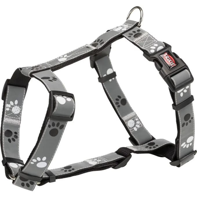 Trixie Zilver Reflect H-harness M-L: 50-75 cm/25 mm black/silver Grijs