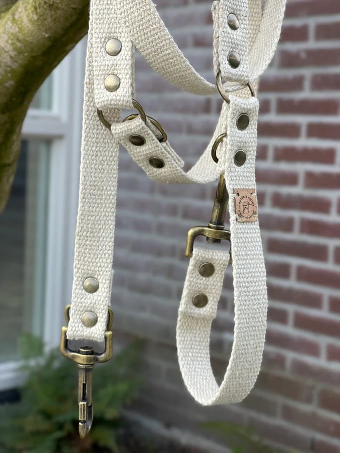 Cooper & Quint Simply Hemp Hondenriem - verstelbaar - Schelpenwit - 2 cm - Oud Messing