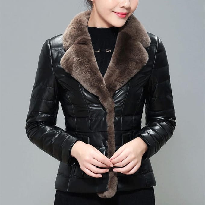 Vrouwen Winter Warme Buitenkleding Losse Grote Kraag Bontjas M black