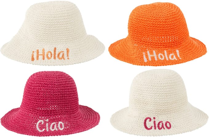 J-Line hoed Ciao/Hola - papier - wit/roze/oranje - 4 stuks