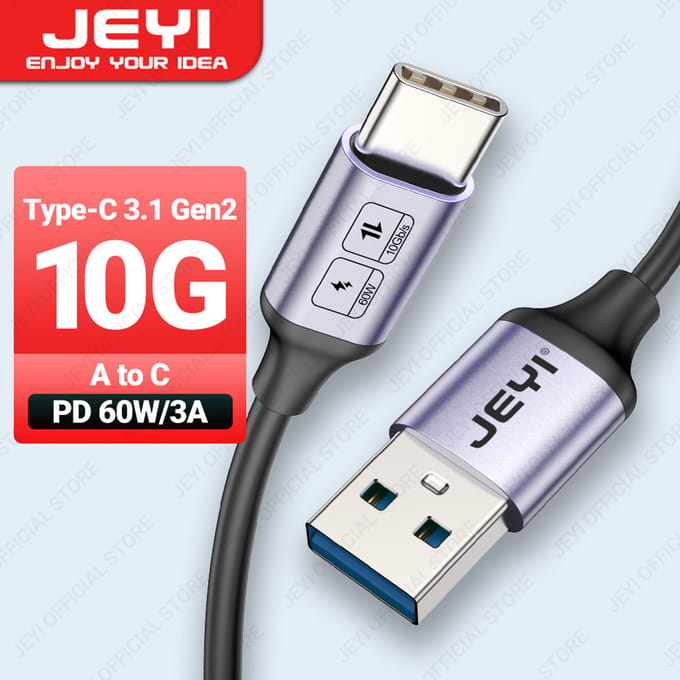 JEYI USB A naar Type C-kabel 60W snel opladen 10Gbps datasnoer USB-oplader voor Samsung Xiaomi HTC Redmi Huawei mobiele telefoon USB-C