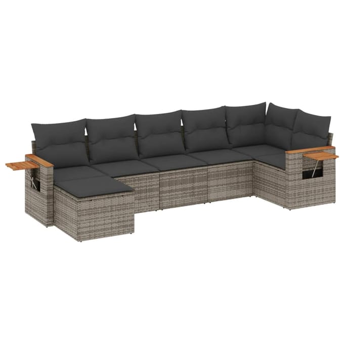 vidaXL - 7-delige - Loungeset - met - kussens - poly - rattan - grijs