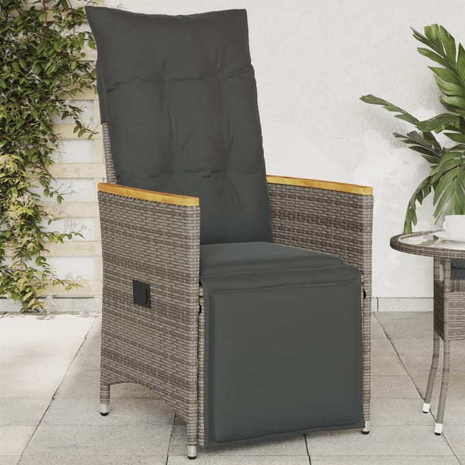 vidaXL - Tuinstoel - verstelbaar - met - kussens - poly - rattan - grijs