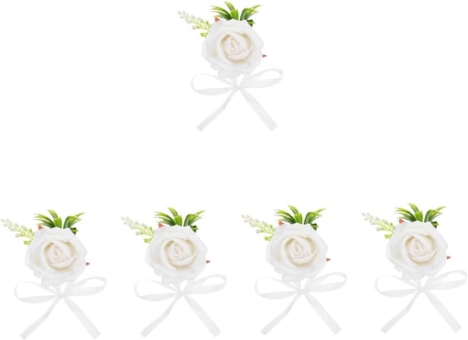 Pols Corsages - Bruidsbloemen Armband - Bruiloft Decoratie - Set van 5 stuks - 7x10x5 cm - Wit