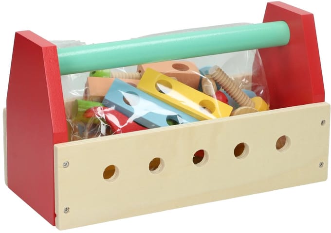 Koopman houten speelgoed gereedschapskist voor kinderen 25x12x14cm.