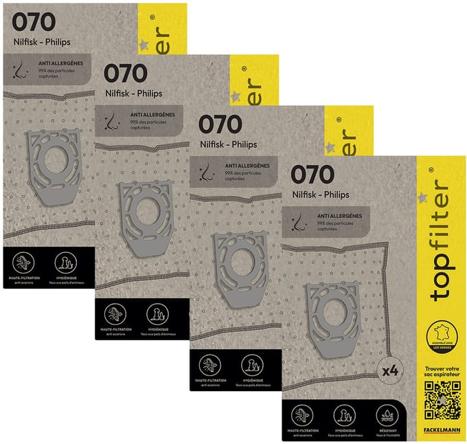 Set van 4 pakken van 4 stofzuigerzakken 64070 Philips TopFilter Premium