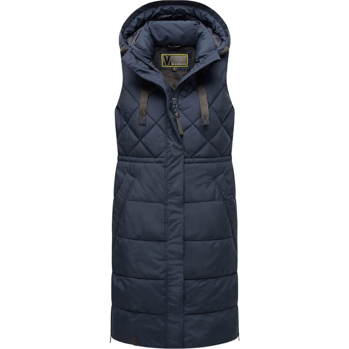 Marikoo lange gewatteerde damesbodywarmer met capuchon – Narikaa