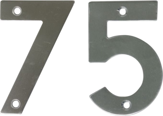 AMIG Huisnummer 75 - massief Inox RVS - 10cm - incl. bijpassende schroeven - zilver