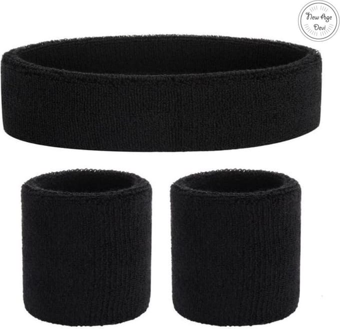 Finnacle - "3-Pack Zwarte Zweetbandjes voor Hoofd en Polsen -