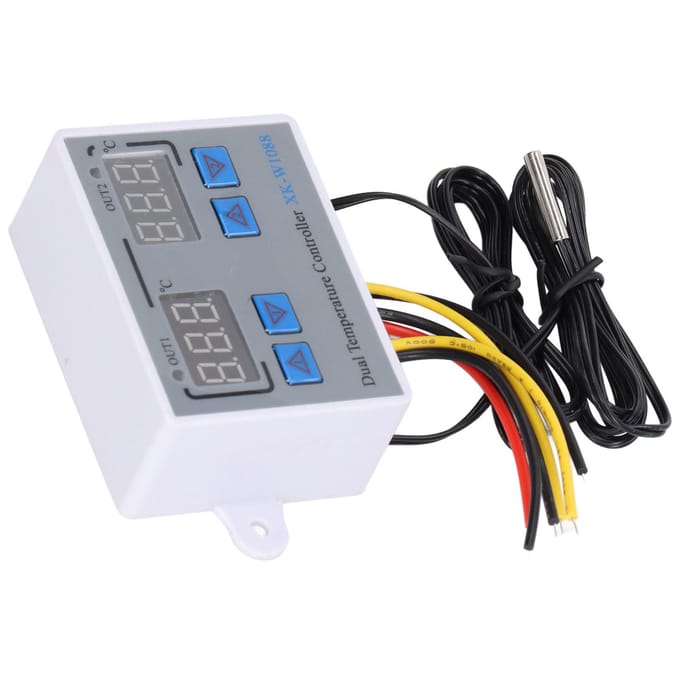 Dubbel Display Temperatuur Vochtigheid Controller Verwarming Koeling Thermostaat Schakelaar NTC 10K Sensor 12V gray