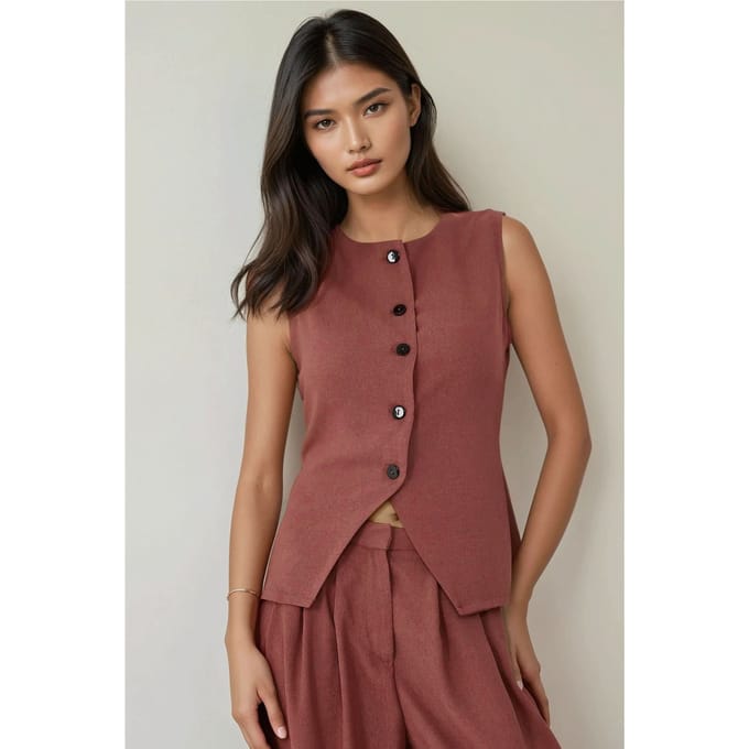 Aangepaste Textuur Crew Neck Vest met Knopen