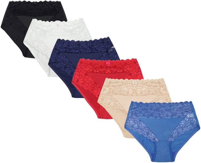 JC 6-Pack Dames tailleslips met kant H805 ass. Maat XL