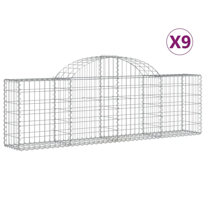 vidaXL - Schanskorven - 9 - st - gewelfd - 200x30x60/80 - cm - gegalvaniseerd - ijzer