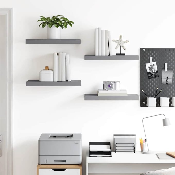 vidaXL - Wandschappen - zwevend - 4 - st - 50x23,5x3,8 - cm - MDF - grijs