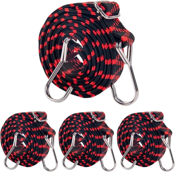 spanrubber met haken (4 stuks 2 m rood)