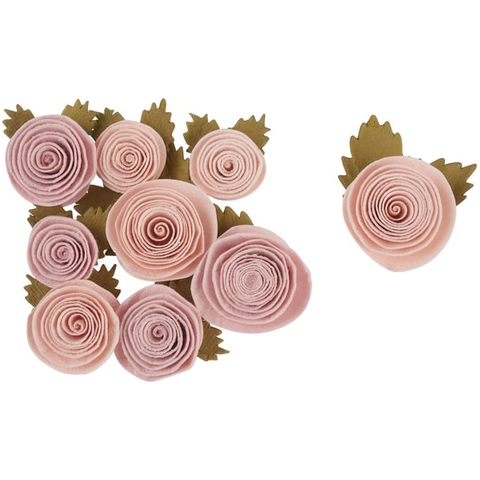 Papieren bloemen "Rosé", set van 9