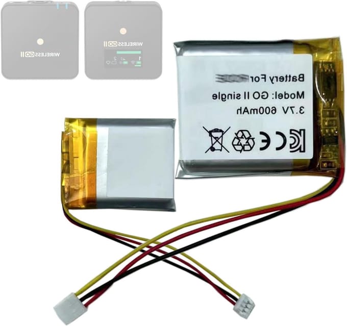 Reservebatterij - Extra accu - Draadloze microfoon - Hoge capaciteit - 30 gram - Zwart