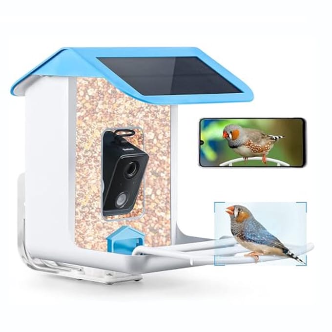 Vogelvoederdispenser met wifi-camera en zonne-energie