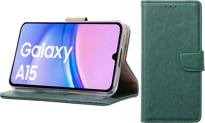 Bixb Hoesje Geschikt voor Samsung Galaxy A15 – portemonnee bookcase met pasjeshouder - Groen