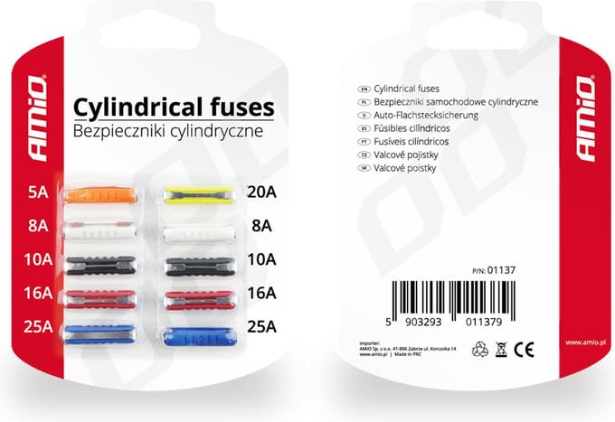 Cilindrische zekering 10 stuks blisterverpakking