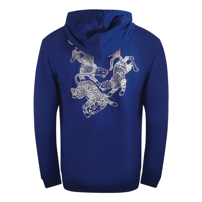 Cavalli Class Traditionele Stijl Luipaardontwerp Irisblauwe Hoodie Met Ritssluiting
