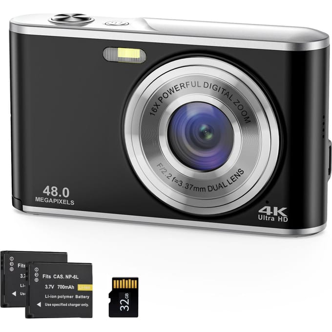 Kindercamera 4K digitale camera Videocamera met flitslicht 1/4 inch schroefgat 48 MP dubbele lenzen 16X