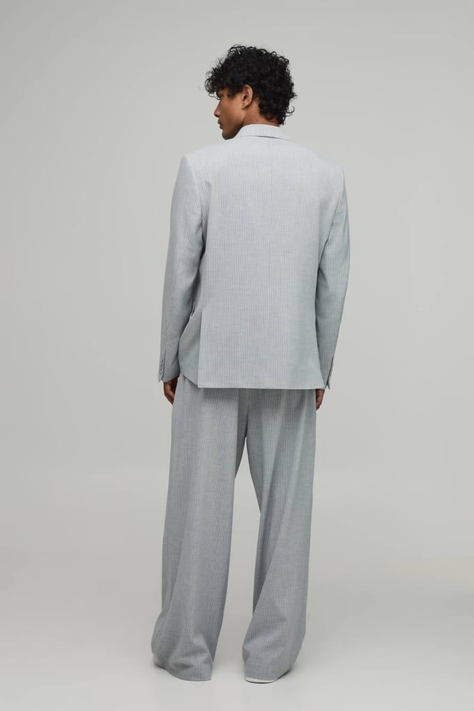 Krijtstreep Colbert Met Gesp Detail En Relaxed Fit | Grey | Size 34