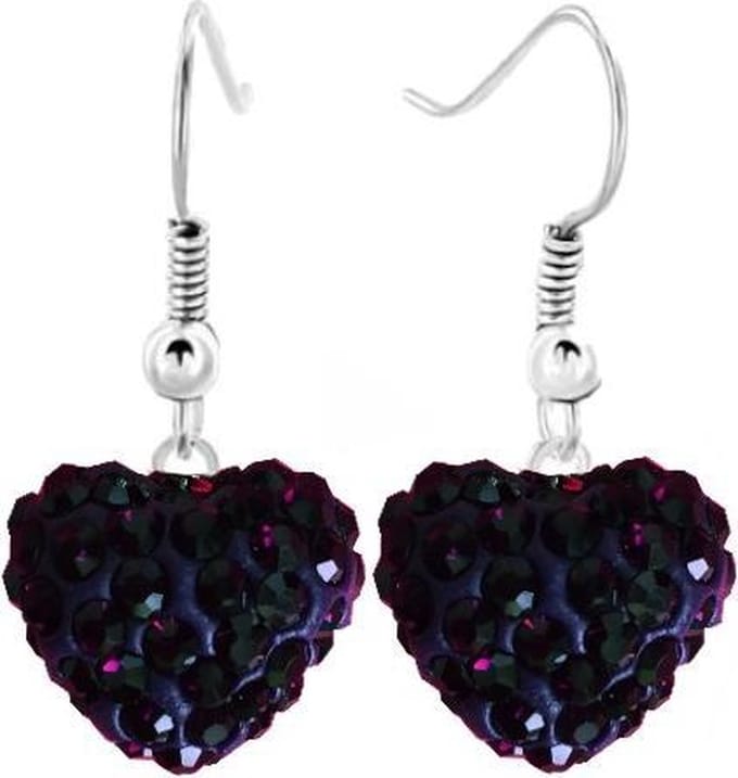 Fako Bijoux® - Oorbellen - Disco Dots - Hanger - Hart - Amethist