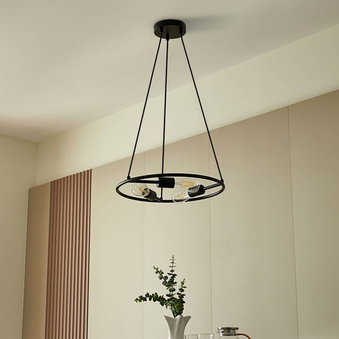 Lucande - hanglamp - 3lichts - Staal - H: 1.3 cm - E27 - zwart