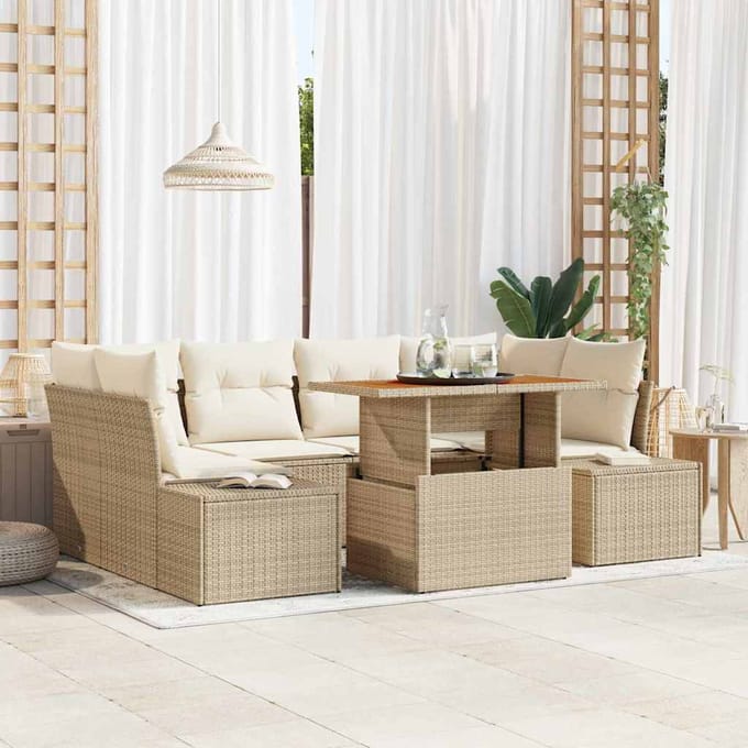 vidaXL - Tuinbank - Set - 7 - st - Beige - poly - rattan