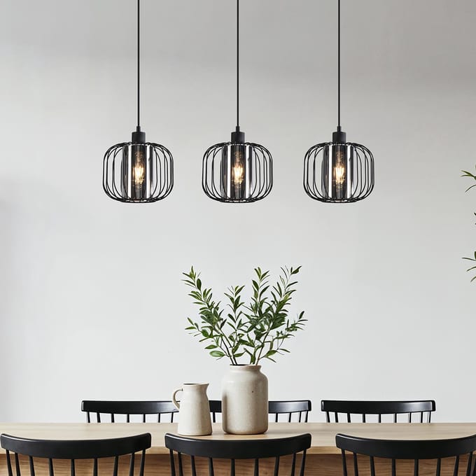 LumenXL Hanglamp Dilan - smoke glas, 3-lichts - zwart