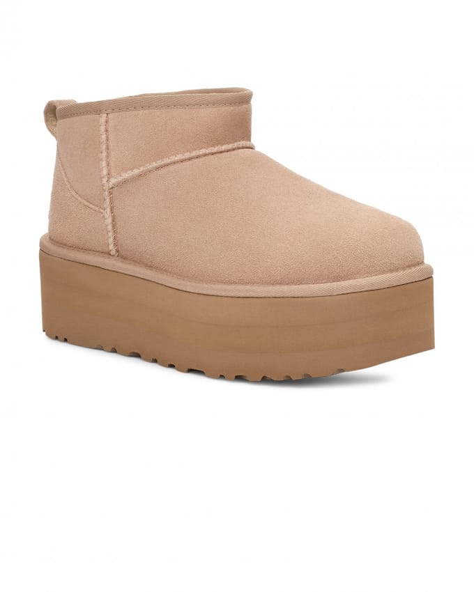 UGG® Classic Ultra Mini Platform for Women in Tan, Size 7, Suede/Polyester/Wool
