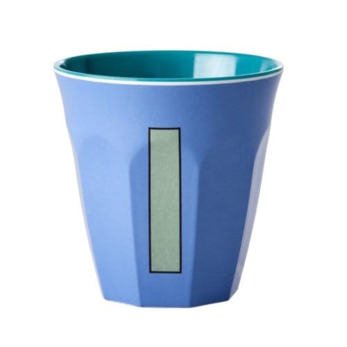 Rice melamine beker medium letter i dusty blue