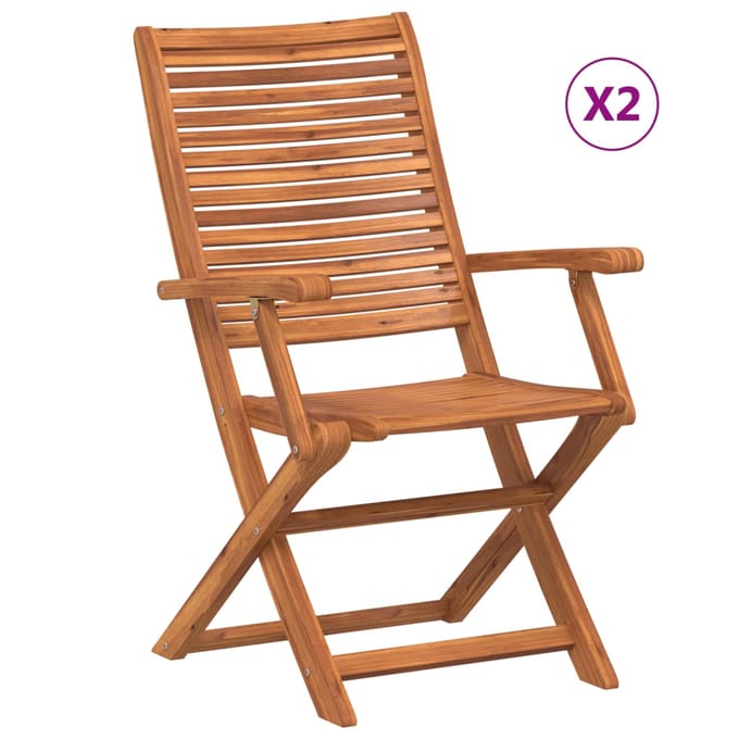 vidaXL - Inklapbare - stoelen - 2 - st - met - armleuning - massief - acaciahout