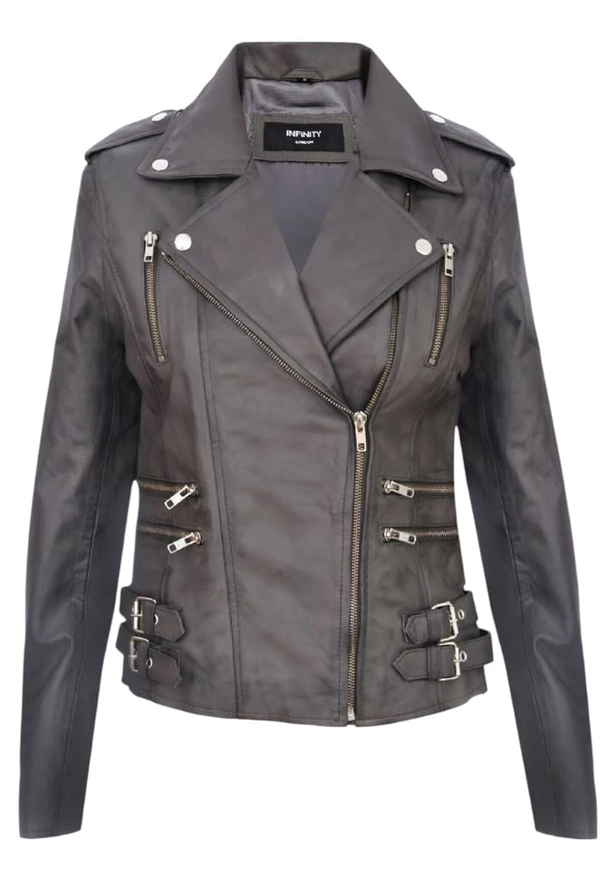 Dames leren grijze Brando bikerjack - Constantia