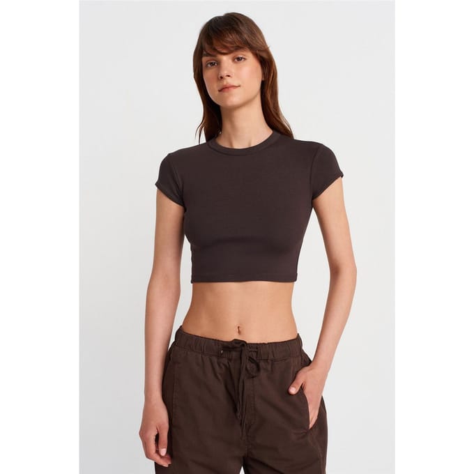 Dames Slim Fit Crop Crew Neck T-Shirt